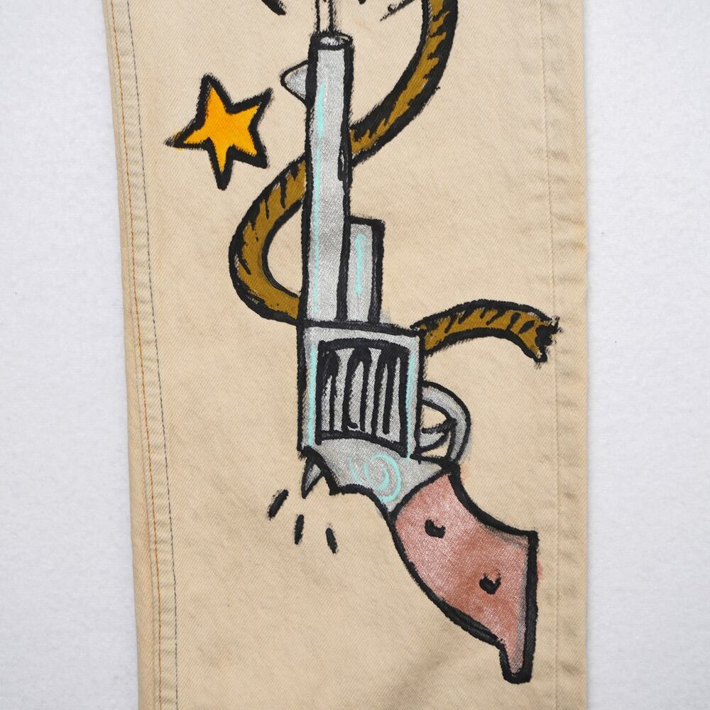 Vintage Levi’s 501 Jeans W31 L34 USA Made Painted Western Art Cactus‎ Snake Sun - Picture 5 of 13